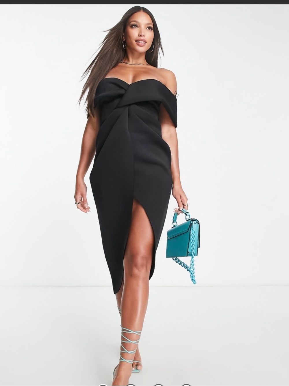 Asos design Off-Shoulder Black Twist Front Midi Dress